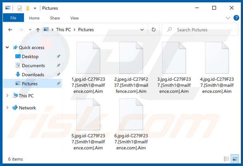 Archivos encriptados por el ransomware Aim (extensión .Aim)