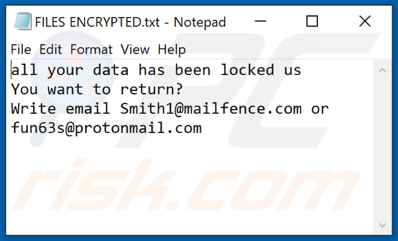 Archivo de texto del ransomware Aim (FILES ENCRYPTED.txt)