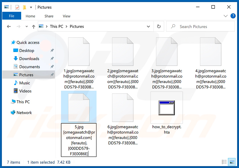 Archivos encriptados del ransomware CryLock (extensión [omegawatch@protonmail.com [ferauto].[ID_de_la_victima])