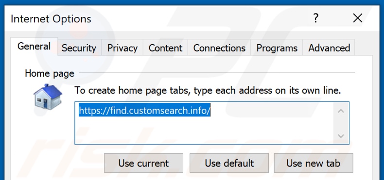 Eliminando customsearch.info de la página de inicio de Internet Explorer