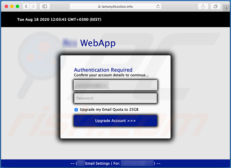 Sitio web fraudulento (lamonyllkzxtion.info) utilizado con fines de phishing