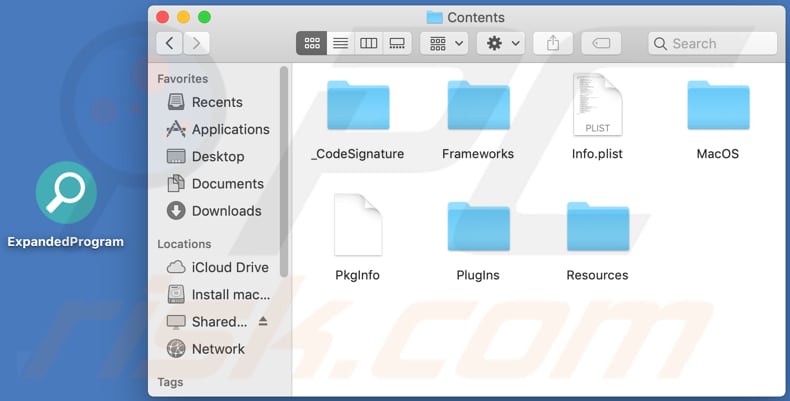 Contenido de la carpeta del adware ExpandedProgram