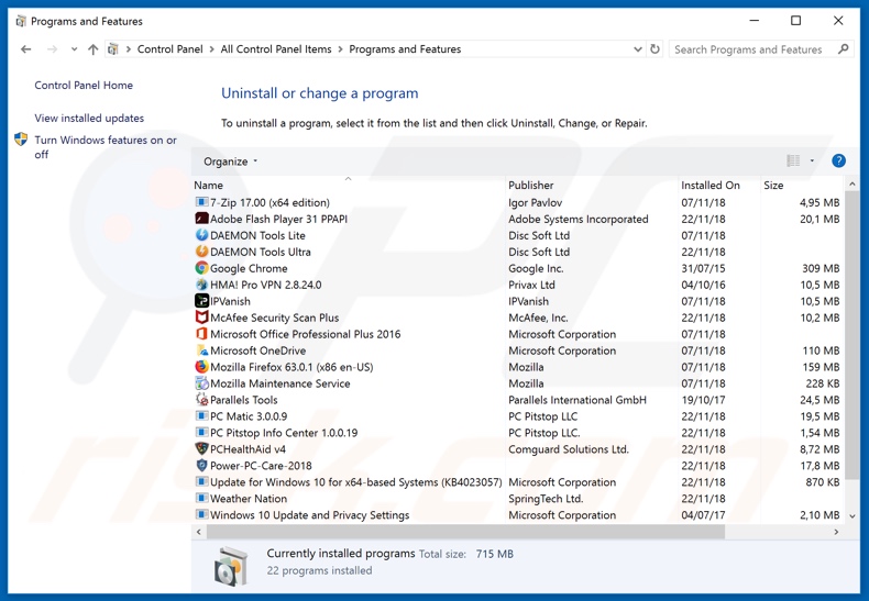 Desinstalación del secuestrador del navegador HDConverterSearch a través del Panel de Control