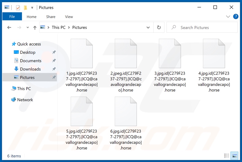 Archivos encriptados por el ransomware Horse (extensión .Horse)