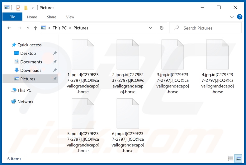 Archivos encriptados por el ransomware Horse (extensión .Horse)