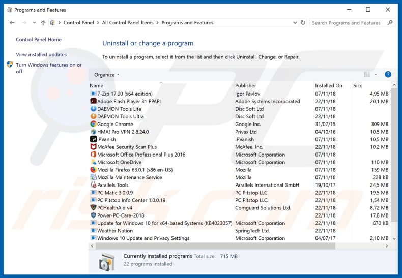 Desinstalación del secuestrador del navegador MyPDFSearch a través del Panel de Control