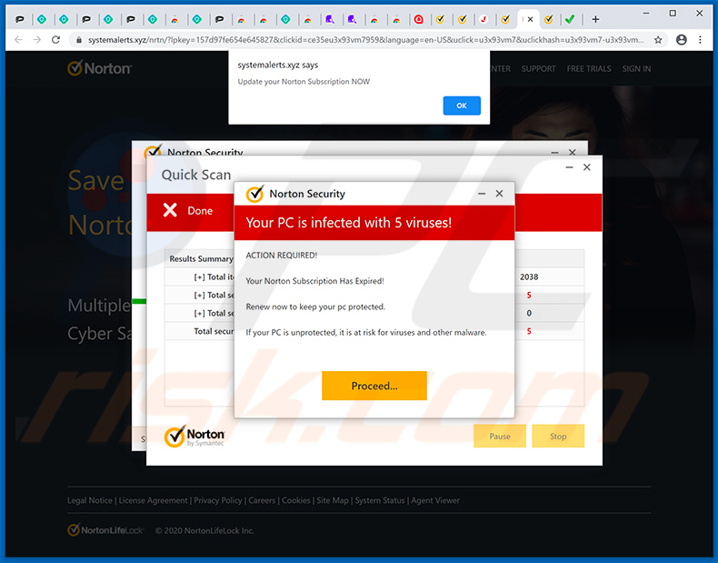 Systemalerts.xyz mostrando la estafa emergente 