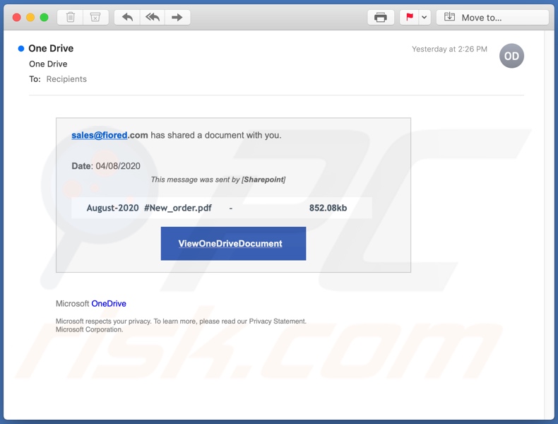 Campaña falsa de correo no deseado de OneDrive