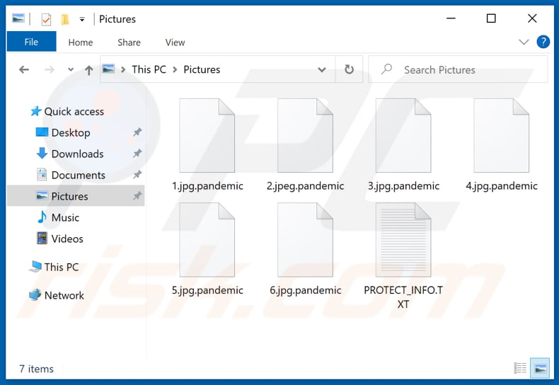 Archivos encriptados por el ransomware Pandemic (extensión .pandemic)