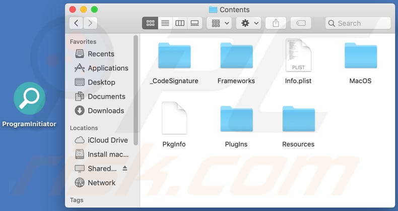 Contenido de la carpeta del adware ProgramInitiator