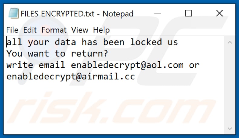 Archivo de texto del ransomware Rec (FILES ENCRYPTED.txt)