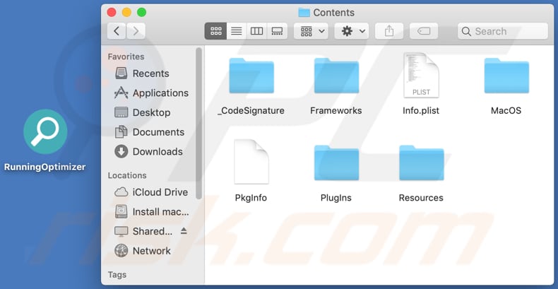 Contenido de la carpeta del adware RunningOptimizer