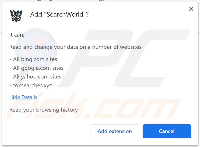 Notificación del secuestrador de navegador SearchWorld