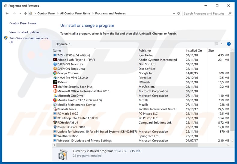 Desinstalación del secuestrador del navegador SearchWorld a través del Panel de Control