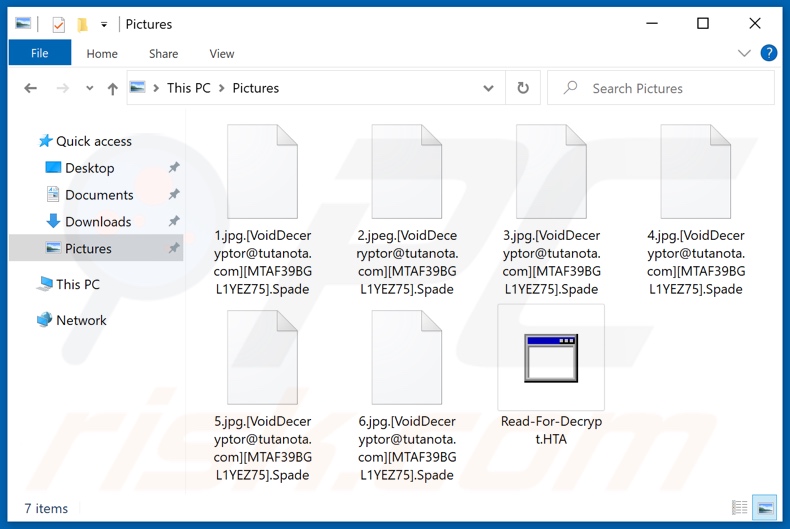 Archivos encriptados por el ransomware Spade (extensión .Spade)