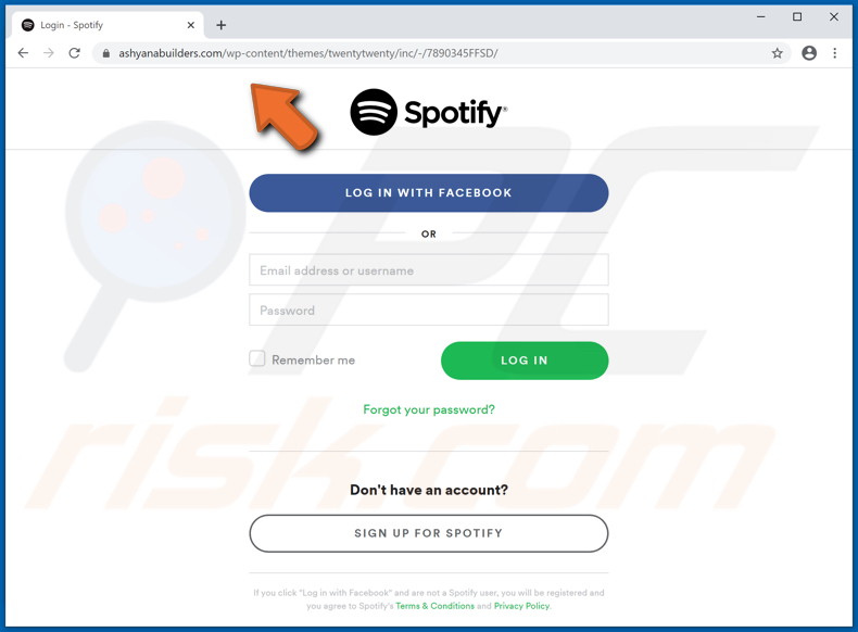 sitio web falso de la estafa de spotify por correo electrónico