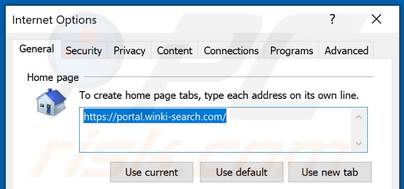 Eliminando winki-search.com de la página de inicio de Internet Explorer