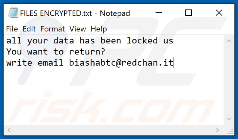 Archivo de texto del ransomware Arrow (FILES ENCRYPTED.txt)
