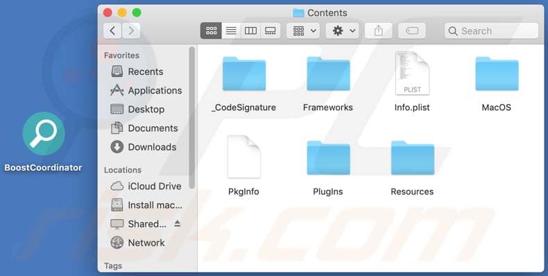 Contenido de la carpeta del adware BoostCoordinator