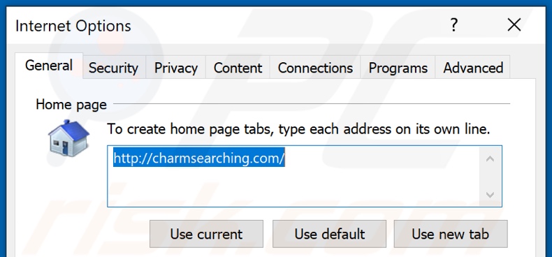 Eliminando charmsearching.com de la página de inicio de Internet Explorer