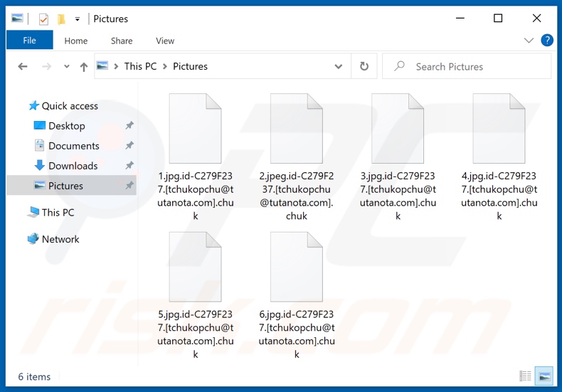 Archivos encriptados por el ransomware Chuk (extensión .chuk)