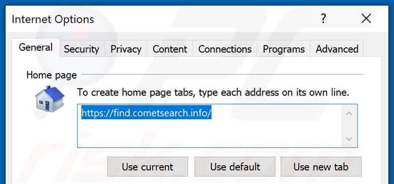 Eliminando cometsearch.info de la página de inicio de Internet Explorer