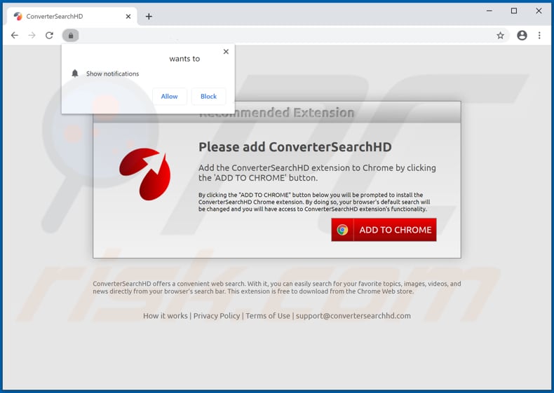 Sitio web utilizado para promover el secuestrador de navegadores ConverterSearchHD