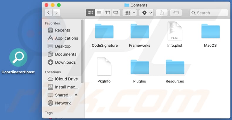 Contenido de la carpeta del adware CoordinatorBoost