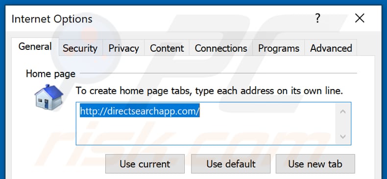 Eliminando directsearchapp.com de la página de inicio de Internet Explorer
