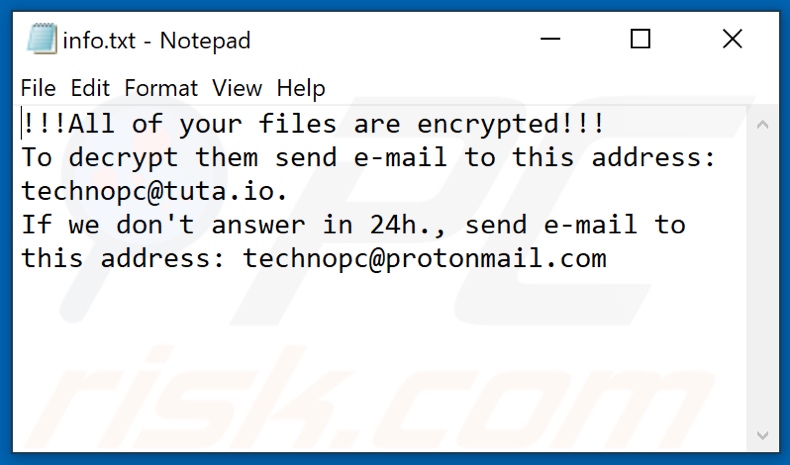 Archivo de texto del ransomware DLL (Phobos) (info.txt)