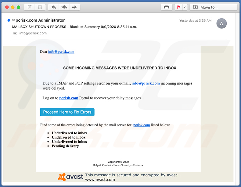 Email no deseado phising de credenciales de email (2020-09-10)