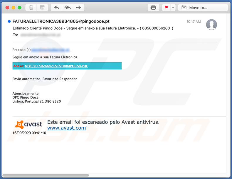 Email no deseado con temática de facturas (2020-09-16)