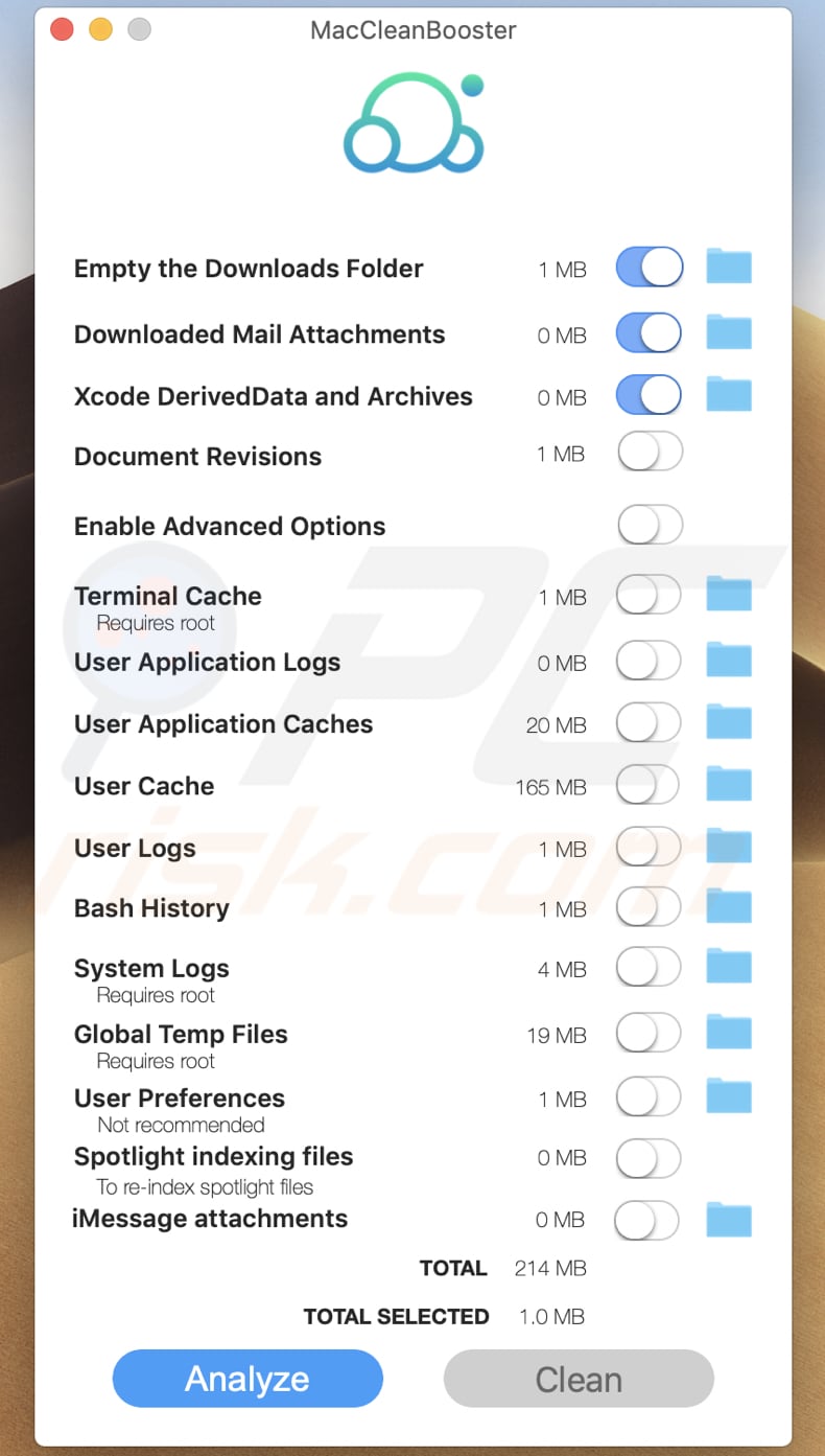 Aplicación no deseada MacCleanBooster