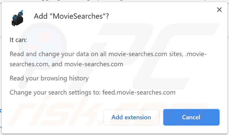 Secuestrador de navegador MovieSearches solicitando permisos