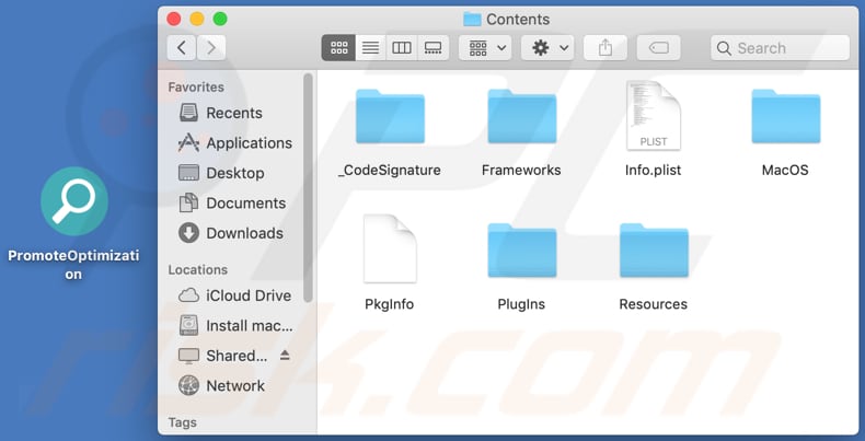 Contenido de la carpeta del adware PromoteOptimization