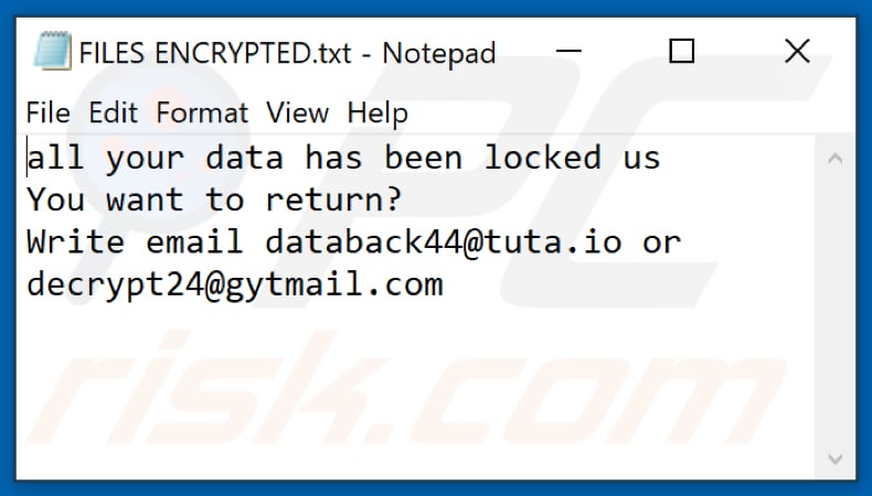 Archivo de texto del ransomware TEREN (FILES ENCRYPTED.txt)