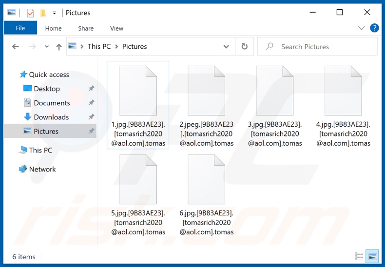 Archivos encriptados por el ransomware Tomas (extensión .tomas)