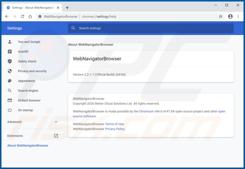 Redirecciones emergentes de WebNavigatorBrowser