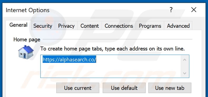 Eliminar alphasearch.co de la página de inicio de Internet Explorer