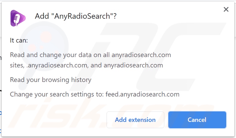 Secuestrador de navegadores AnyRadioSearch que solicita permisos