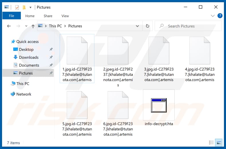 Archivos encriptados por el ransomware Artemis (extensión .artemis)