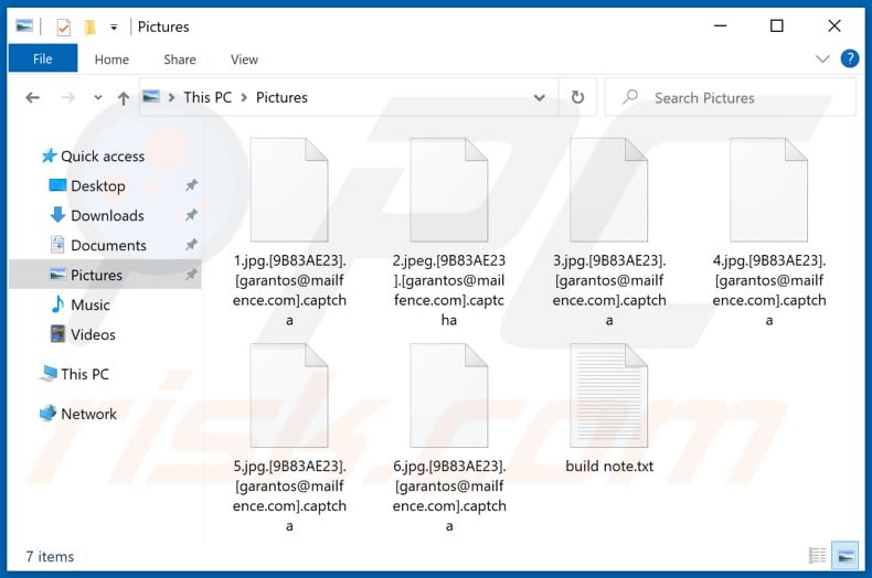 Archivos encriptados por ransomware Captcha ransomware (extensión .captcha)