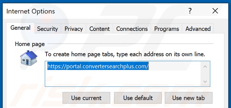 Eliminando convertersearchplus.com de la página de inicio de Internet Explorer