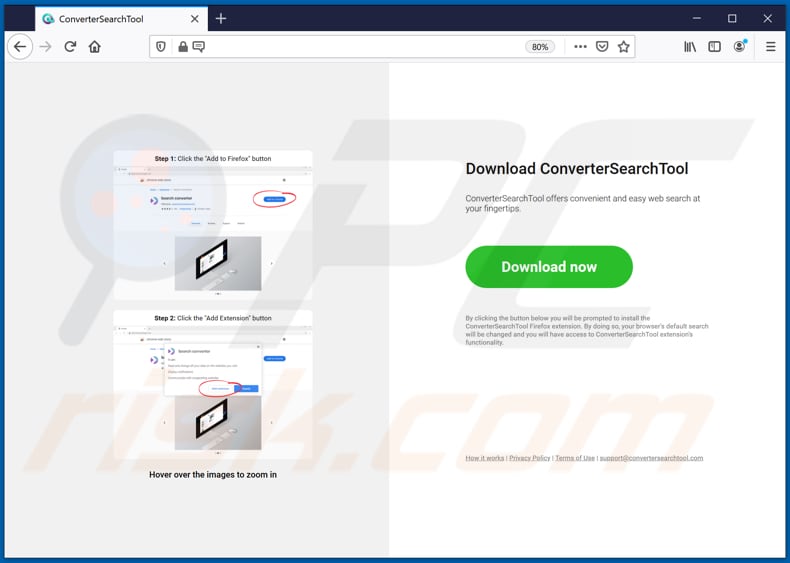 Promotor del secuestrador de navegador ConverterSearchTool en Firefox