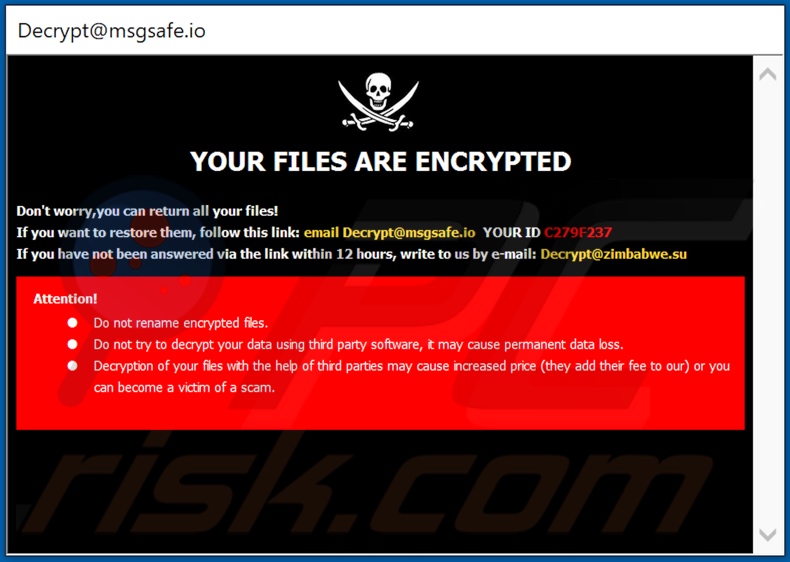 Instrucciones de desencriptación de Crypt (ventana emergente)