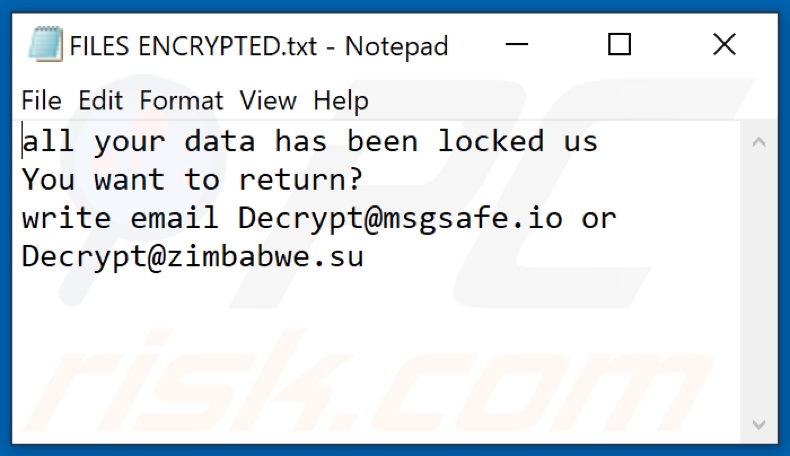 Archivo de texto del ransomware Crypt (FILES ENCRYPTED.txt)