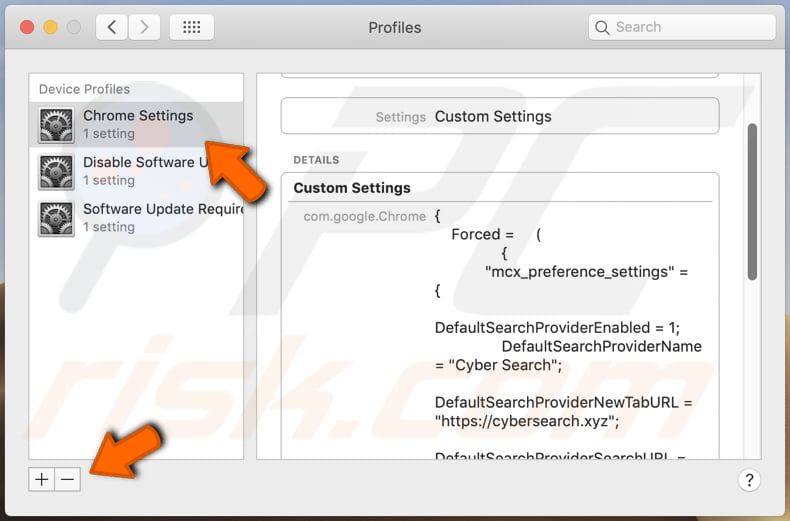 Elimine los perfiles fraudulentos diseñados para promover Cyber Search (paso 2)