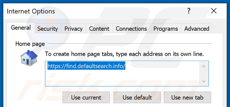 Eliminando find.defaultsearch.info de la página de inicio de Internet Explorer