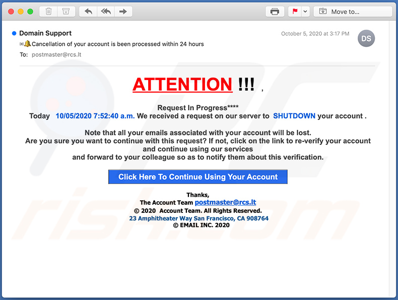 Email no deseado utilizado con fines de phishing (2020-10-08 - ejemplo 2)