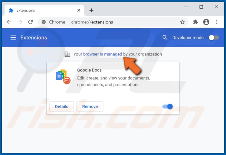 La falsa extensión de Google Docs agrega la función Managed by your organization